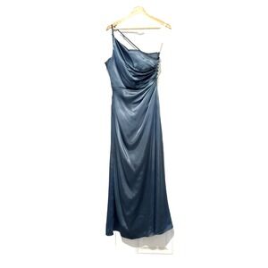 Galina Signature Blue‎ Satin One Shoulder Bridesmaid Formal Evening Dress Sz 10